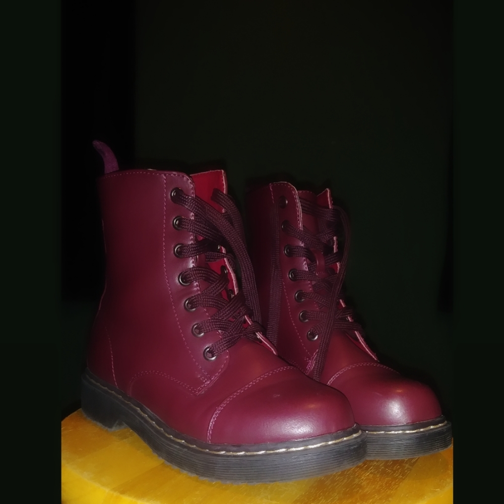 Burgundy Maroon Lace Up Boots